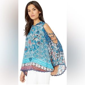 Johnny Was Bondi Floral-Print Open Arm Silk Top NWOT XXL